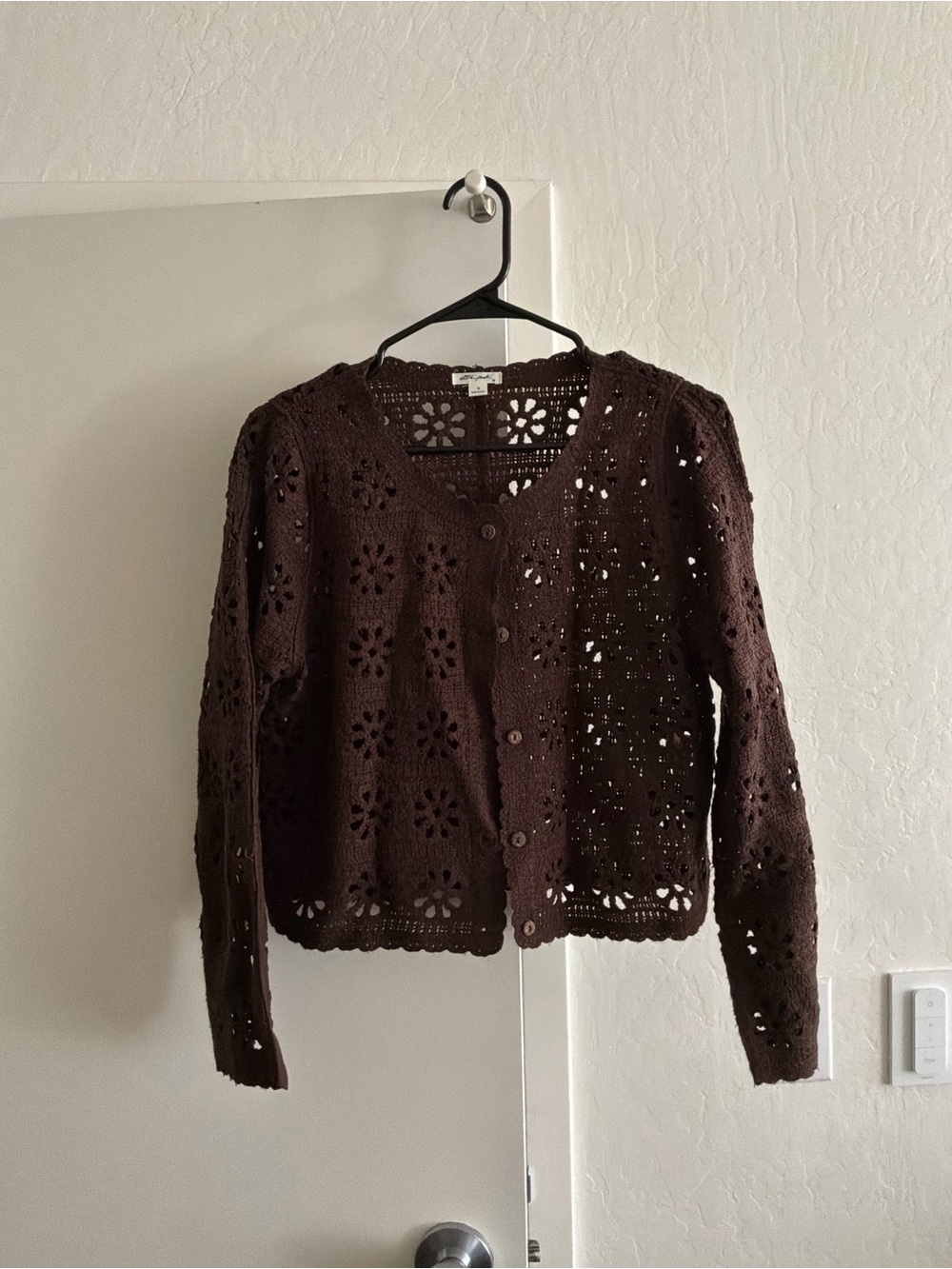Ultra Pink Brown Crochet Button-Front Cardigan